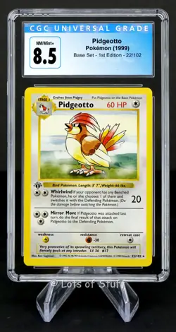 CGC 8.5 NM/MINT+ Pidgeotto Base Set 3D 1st Edition Stamp Pokemon 1999 22/102 -03 - Image 1