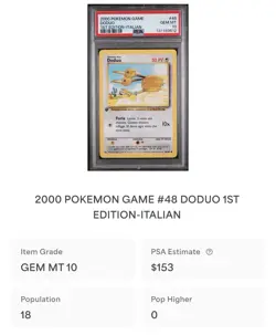 POKEMON PSA 10 DODUO 48/102 SET BASE 1st PRIMA EDIZIONE ITALIANO 2000 POP 18!🌏 - Image 4