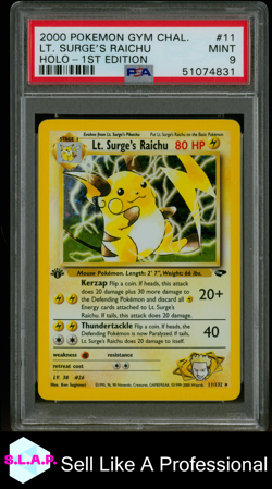 LT. SURGE'S RAICHU HOLO-1ST EDITION POKEMON GYM CHALLENGE 2000 11 PSA 9 - Image 1