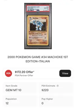 POKEMON PSA 10 MACHOKE 34/102 SET BASE 1st PRIMA EDIZIONE ITALIANO 2000 POP 12🌏 - Image 4
