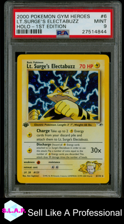 LT.SURGE'S ELECTABUZZ HOLO-1ST EDITION POKEMON GYM HEROES 2000 6 PSA 9 - Image 1
