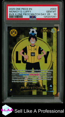 MONKEY D. LUFFY BVB X ONE PIECE MATCH DAY '25 ONE PIECE PROMOS 2025 003 PSA 10 - Image 1