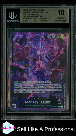 MONKEY.D.LUFFY L/(EN VERSION 2ND ANN. SET) 2025 ONE PIECE PROMOS OP09061 BGS 10 - Image 1