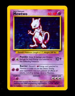 1999 Pokemon MEWTWO Base Set HOLO RARE Unlimited Edition Card 10/102 WotC - MINT - Image 4