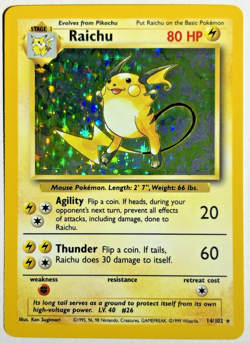 Pokemon TCG Raichu Rare Holo Card #14/102 Base Set - Image 1