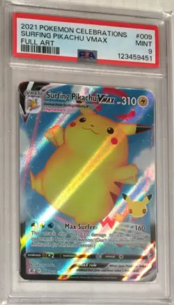 2021 Pokemon Sword & Shield Celebrations PSA 9 Surfing Pikachu VMAX Holo #009 - Image 1