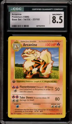 Pokemon Arcanine Base Set Shadowless 1st Edition #23 CGC 8.5 - Image 1