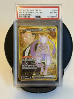 2025 POKEMON DRI EN-DESTINED RIVALS HYPER RARE TEAM ROCKET'S MEWTWO EX PSA 8 - Image 1