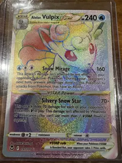 Pokemon TCG Alolan Vulpix VSTAR Rainbow Rare 197/195 Silver Tempest Holo NM - Image 1