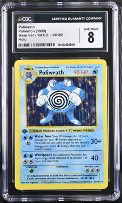 1st Edition Shadowless Poliwrath CGC 8 Base Set 13/102 Holo 1999 Pokemon - Image 1