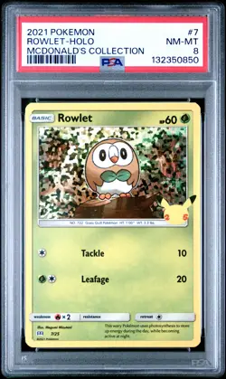 2021 POKEMON MCDONALD'S COLL #7 ROWLET-HOLO PSA 8 - Image 1