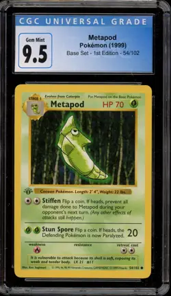 Pokemon Metapod Base Set Shadowless 1st Edition #54 CGC 9.5 - Image 1