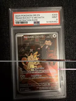 PSA Mint 9 Team Rocket’s Meowth 203/182 Illustration Rare Graded Pokemon TCG - Image 1