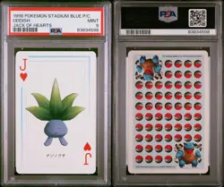 1998 Pokemon Stadium Blue Playing Card Oddish Jack of Hearts PSA 9 Mint - Image 3