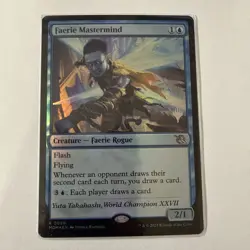 1x MTG MOM Faerie Mastermind (Promo Pack), Near Mint Foil - Image 1
