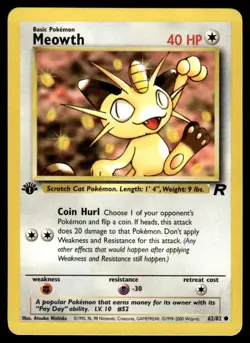 Pokemon TCG Team Rocket 1st Edition #62/82 Meowth LP+ - Image 1