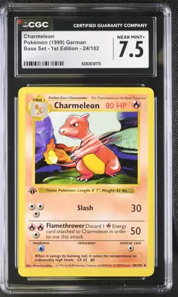 CGC 7.5 Charmeleon 1999 Base Set 1st Edition Shadowless 24/102 Pokemon Card - Image 1