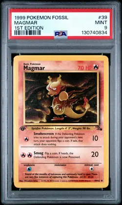 1999 POKEMON FOSSIL 1ST ED #39 MAGMAR PSA 9 - Image 1