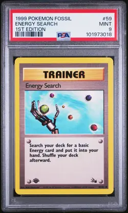 1999 POKEMON FOSSIL 1ST ED #59 ENERGY SEARCH PSA 9 - Image 1