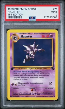 1999 POKEMON FOSSIL 1ST ED #21 HAUNTER PSA 9 - Image 1