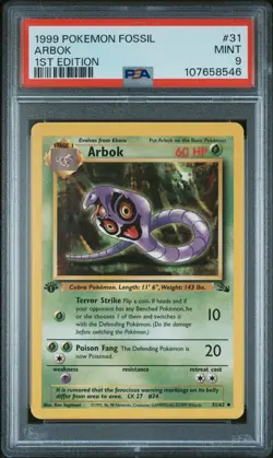 1999 POKEMON FOSSIL 1ST ED #31 ARBOK PSA 9 - Image 1