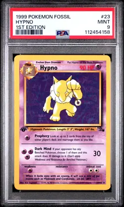1999 POKEMON FOSSIL 1ST ED #23 HYPNO PSA 9 - Image 1