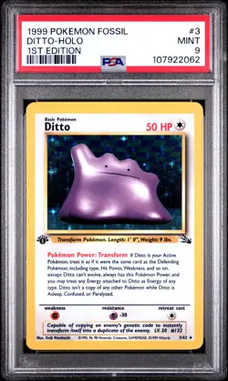 1999 POKEMON FOSSIL 1ST ED #3 DITTO-HOLO PSA 9 - Image 1