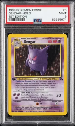 1999 POKEMON FOSSIL 1ST ED #5 GENGAR-HOLO PSA 9 - Image 1