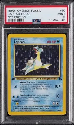 1999 POKEMON FOSSIL 1ST ED #10 LAPRAS-HOLO PSA 9 - Image 1