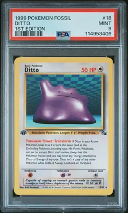 1999 POKEMON FOSSIL 1ST ED #18 DITTO PSA 9 - Image 1