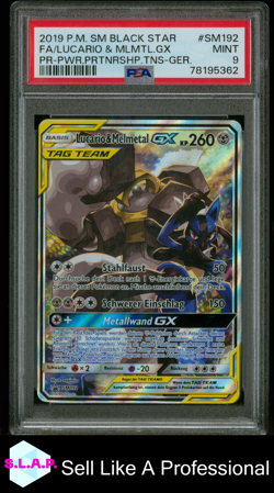 LUCARIO & MELMETAL GX POKEMON 192 2019 SONNE & MOND PROMO HOLO DEUTSCH PSA 9 - Image 1