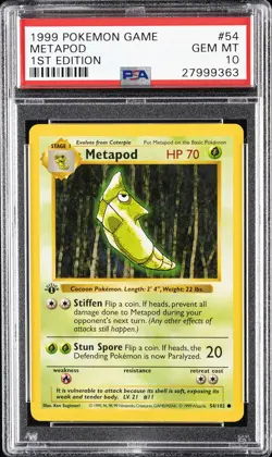 1999 POKEMON GAME 1ST ED #54 METAPOD PSA 10 - Image 1