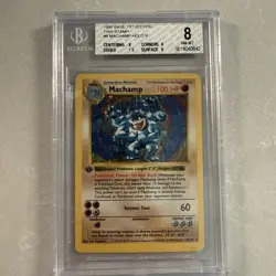 Pokemon 1st Edition Shadowless Base Set Machamp 8/102 Holo THIN STAMP BGS 8 NM - Image 1
