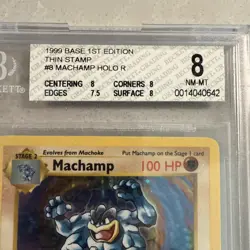 Pokemon 1st Edition Shadowless Base Set Machamp 8/102 Holo THIN STAMP BGS 8 NM - Image 2