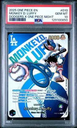 2025 ONE PIECE PROMOS #010 MONKEY D. LUFFY DODGERS X ONE PIECE NIGHT PSA 10 - Image 1