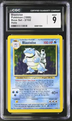 CGC 9 MINT Blastoise 1999 Base Set 2/102 Holo Pokemon Card - Image 1