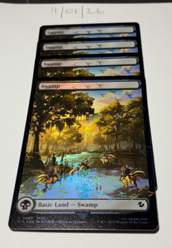 Magic the Gathering MTG Swamp Full Art x4 Land Chocobo Track FOIL Cards NM/M - Image 1