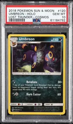 2018 POKEMON SUN & MOON LOST THUNDER COSMOS #120 UMBREON-HOLO PSA 10 - Image 1