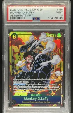 2025 One Piece OP10 Monkey D. Luffy Alternate Art 118 PSA 9 Mint - 1 DAY AUCTION - Image 1