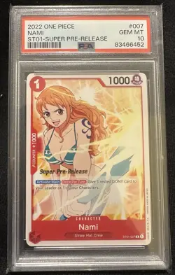 ONE PIECE SUPER PRE RELEASE And OG ST01-007 NAMI PSA 10 GEM MINT - Image 3