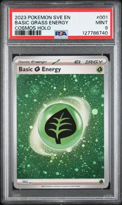 2023 POKEMON SVE EN-BASIC ENERGIES COSMOS HOLO #001 BASIC GRASS ENERGY PSA 9 - Image 1
