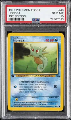 1999 POKEMON FOSSIL 1ST EDITION #49 HORSEA PSA 10 - Image 1