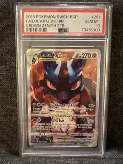 2023 Pokemon SWSH BSP Crown Zenith #291 Full Art Lucario VSTAR PSA 10 Gem Mint - Image 1