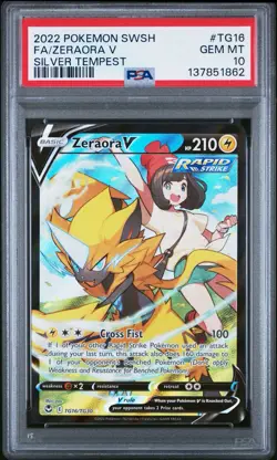 2022 POKEMON SWORD & SHIELD SILVER TEMPEST #TG16 FULL ART/ZERAORA V PSA 10 - Image 1