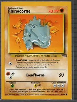FRENCH RARE SQUARE MISCUT - Pokemon Card - Jungle Rhinocorne Rhyhorn 61/64 - Image 1