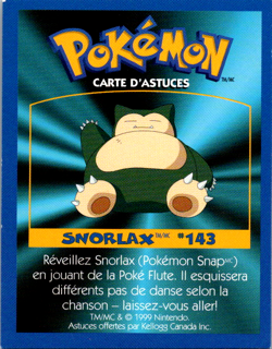 Pokemon Kellogg Game Tip Card Snorlax #143 LP - Image 1