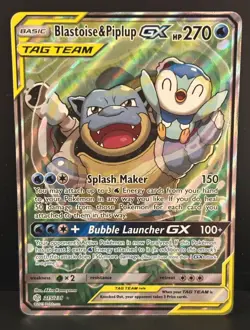 Pokemon Blastoise & Piplup GX 215/236 Cosmic Eclipse Tag Team Alt Art NM - Image 1