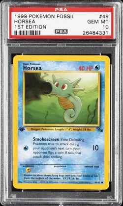 1999 POKEMON FOSSIL 1ST ED #49 HORSEA PSA 10 - Image 1