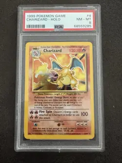 1999 POKEMON GAME #4 CHARIZARD-HOLO Base Set 4/102 PSA 8 NM-MT - Image 1