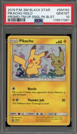 Pokemon Pikachu Team Up Blister Pk. Black Star Holo Promo SM162 PSA 10 - Image 1